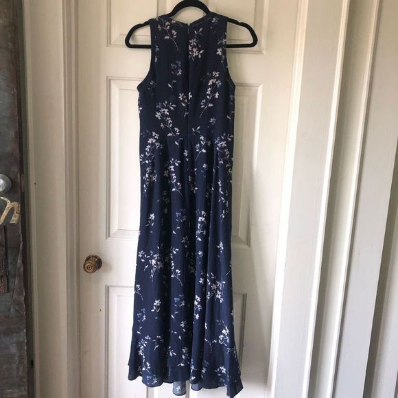 Rebecca Taylor Navy Flower MIDI Silk Tent Dress Size 2 / Small - Picture 3 of 7